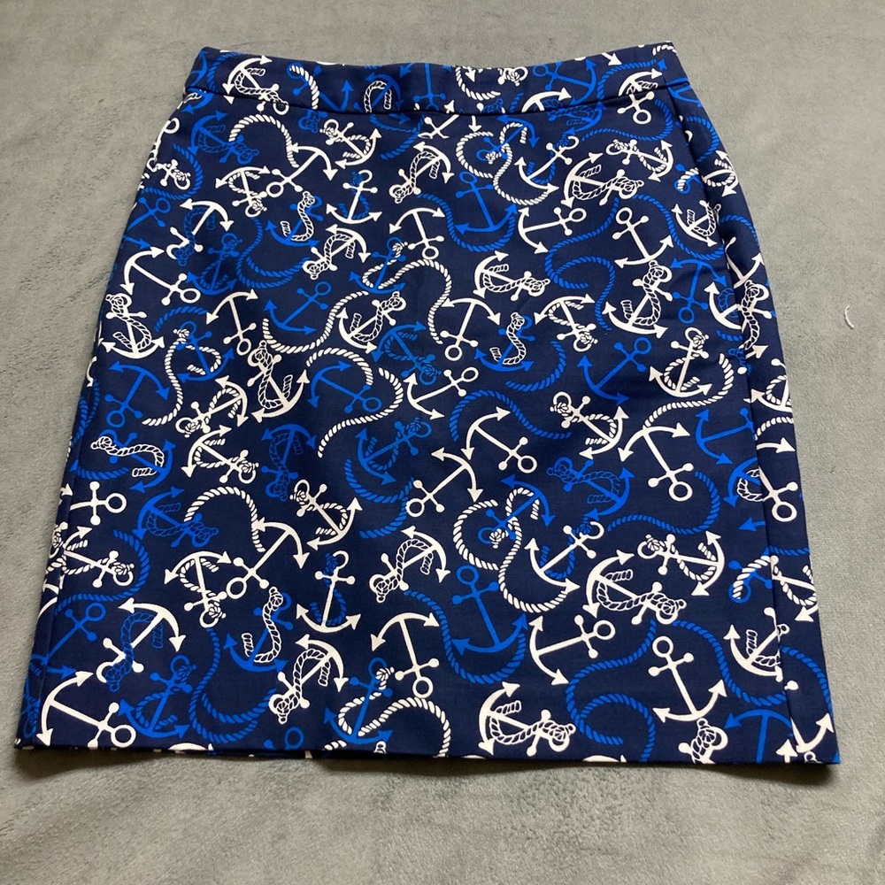 Banana Republic Women’s Cotton Pencil Skirt Multicolor Nautical Anchor Size 4